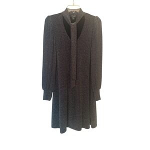 NWT Karen Kane Petite Tie Neck Dress Metallic Silver L Cocktail Party‎ Holiday